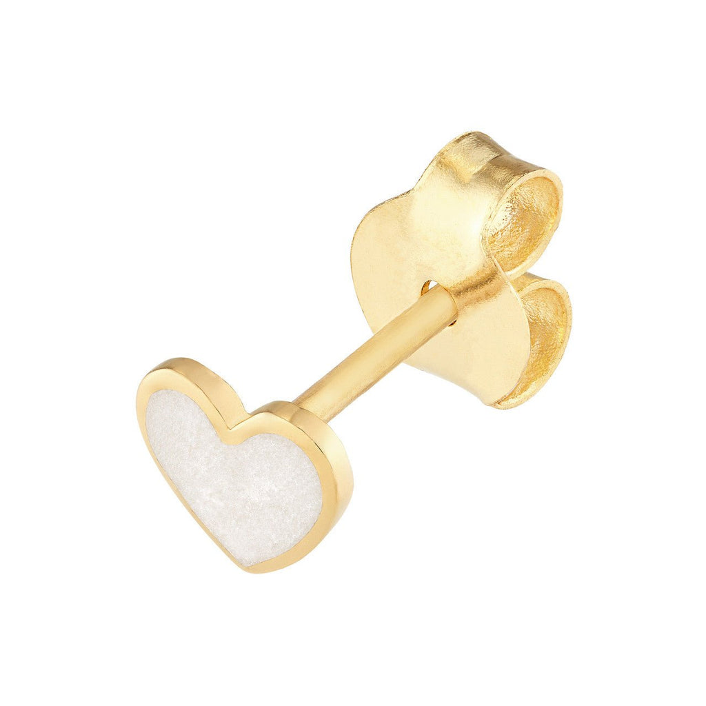 14K Gold White Enamel Heart Stud Earrings