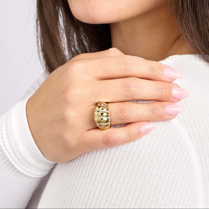 14K Gold Twisted Dome Diamond Ring
