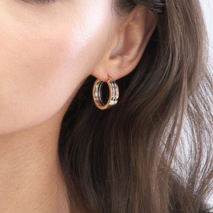 14K Tri Color Gold 15MM Round Triple Hoop Earrings