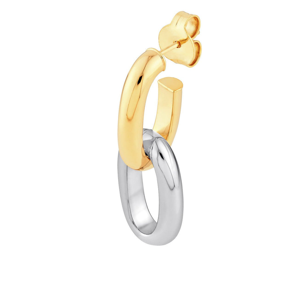 14K Two-Tone Gold Oval Dangle Hoop Earrings