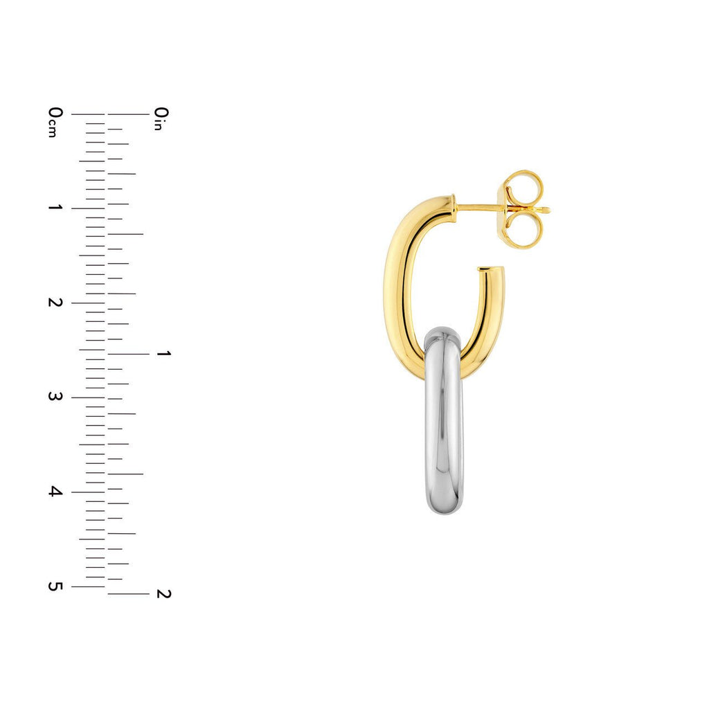 14K Two-Tone Gold Oval Dangle Hoop Earrings