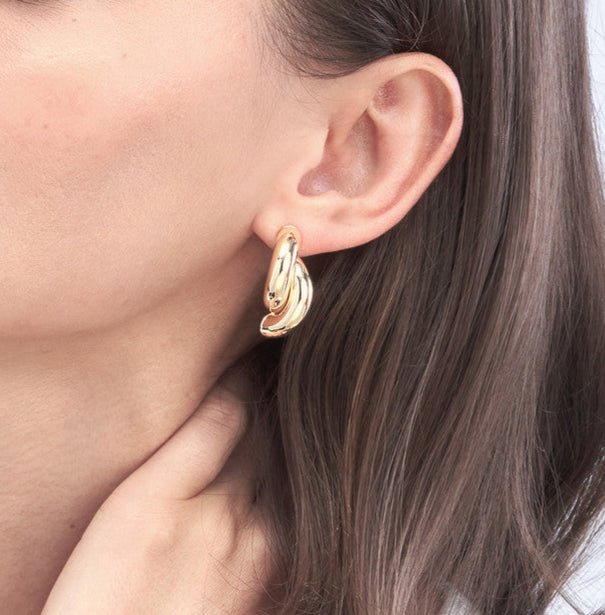 14K Gold Double Half Circle Earrings