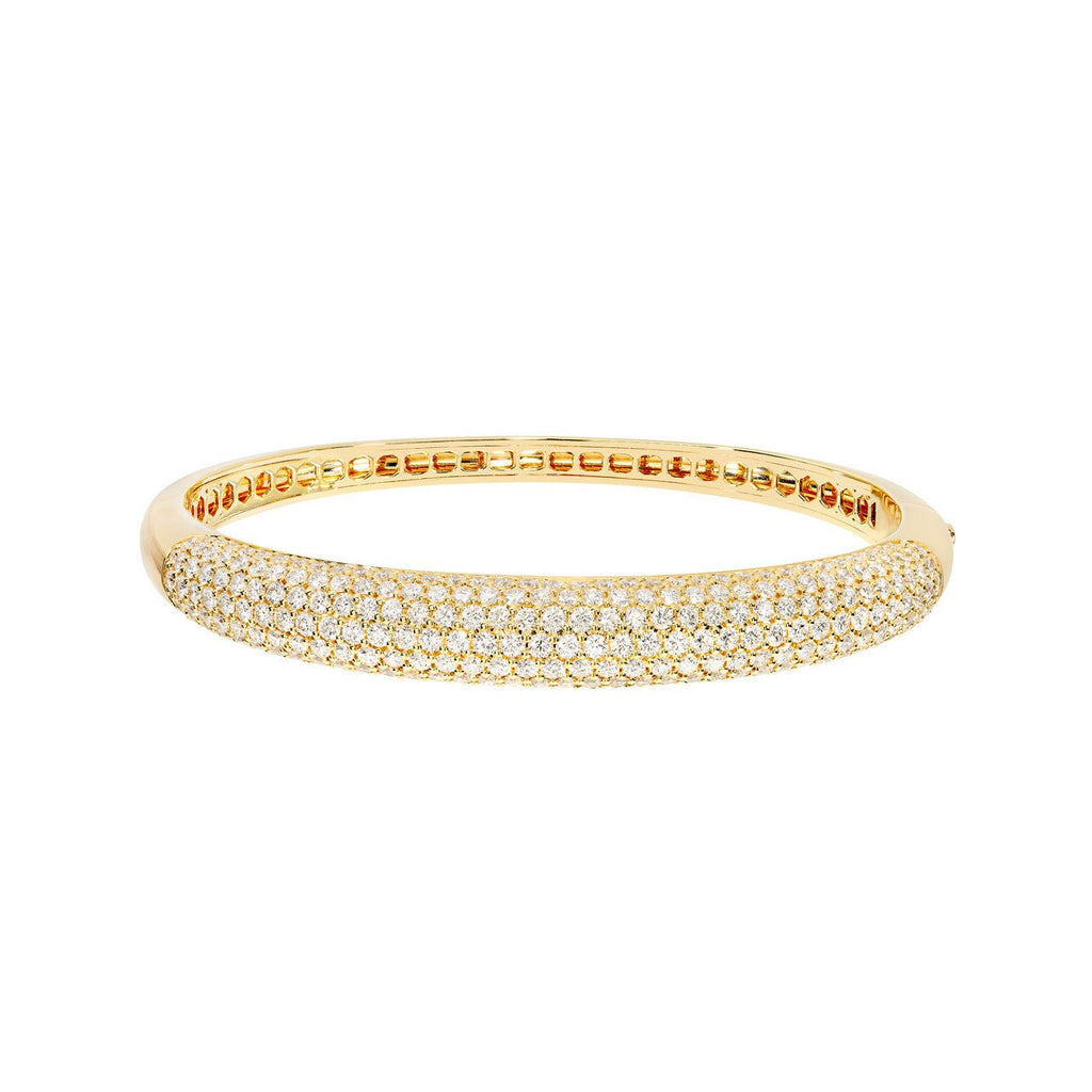 14K Gold Diamond Pave Halfway Rounded Bangle