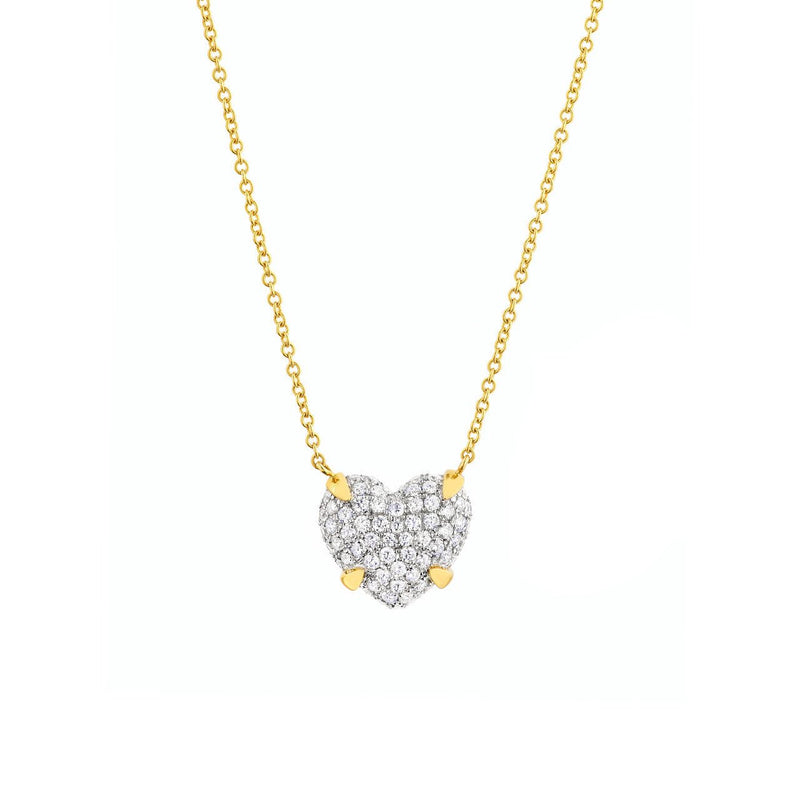 14K Two-Tone Gold Diamond Pavé Heart Pendant Necklace