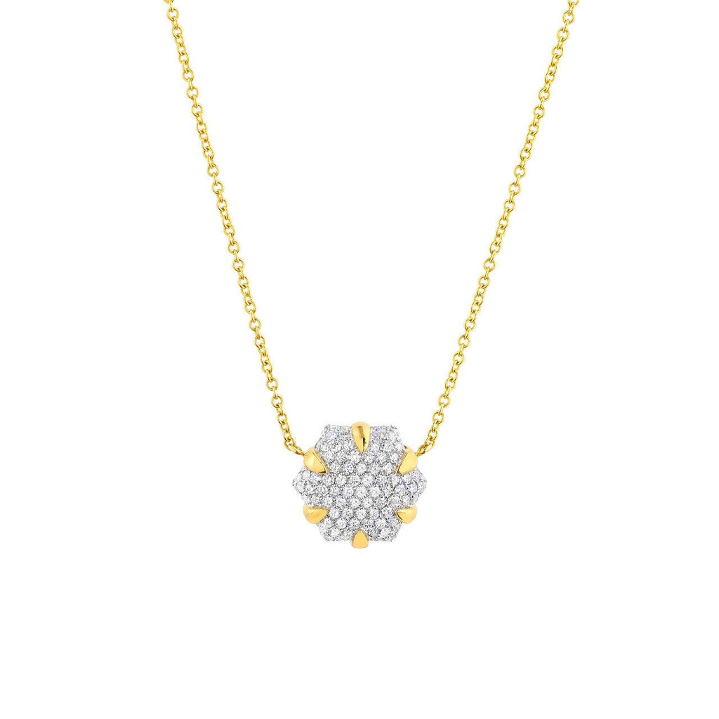 14K Two-Tone Gold Diamond Pavé Hexagon Pendant Necklace