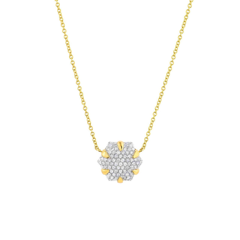 14K Two-Tone Gold Diamond Pavé Hexagon Pendant Necklace
