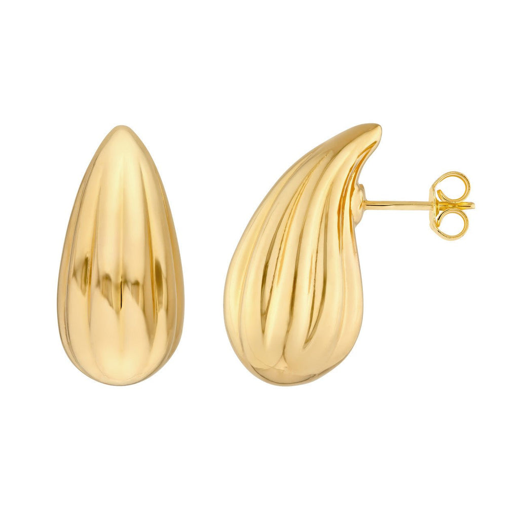 14K Gold Fluted Tear Drop Earrings