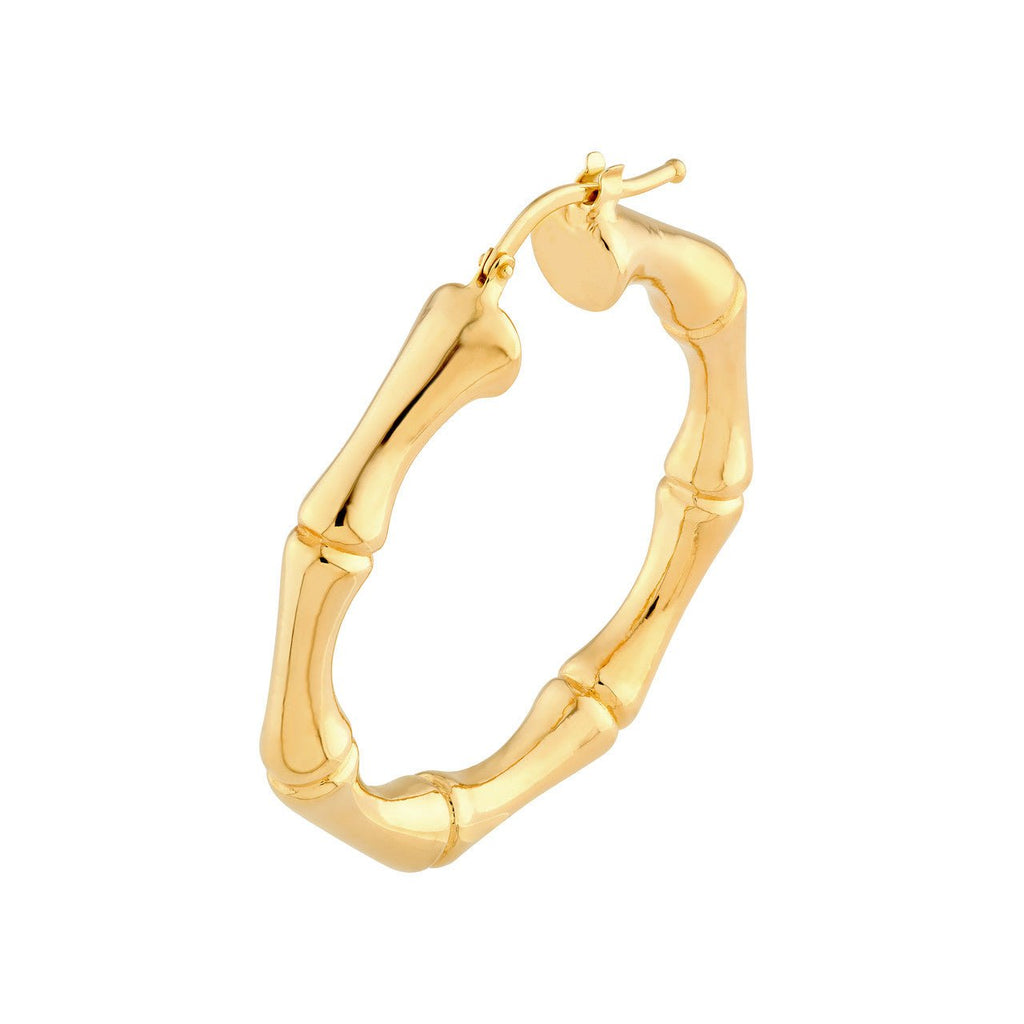 14K Gold Round Bamboo Hoop Earrings