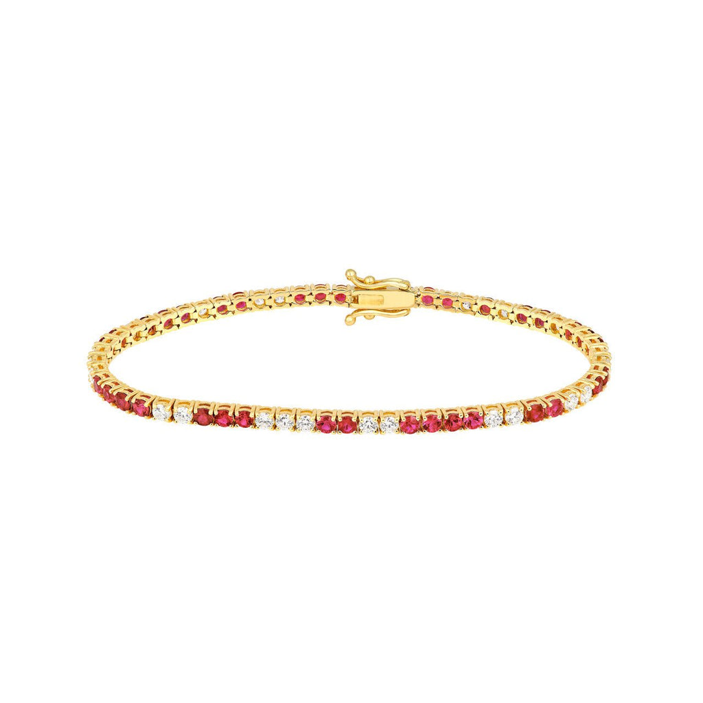 14K Gold 1.00 Carat Diamond and Ruby Tennis Bracelet