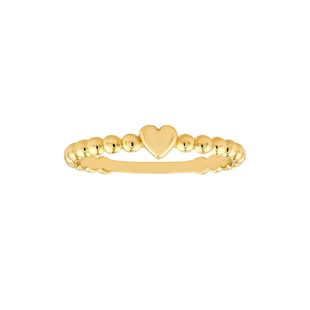14K Gold Beaded Heart Ring
