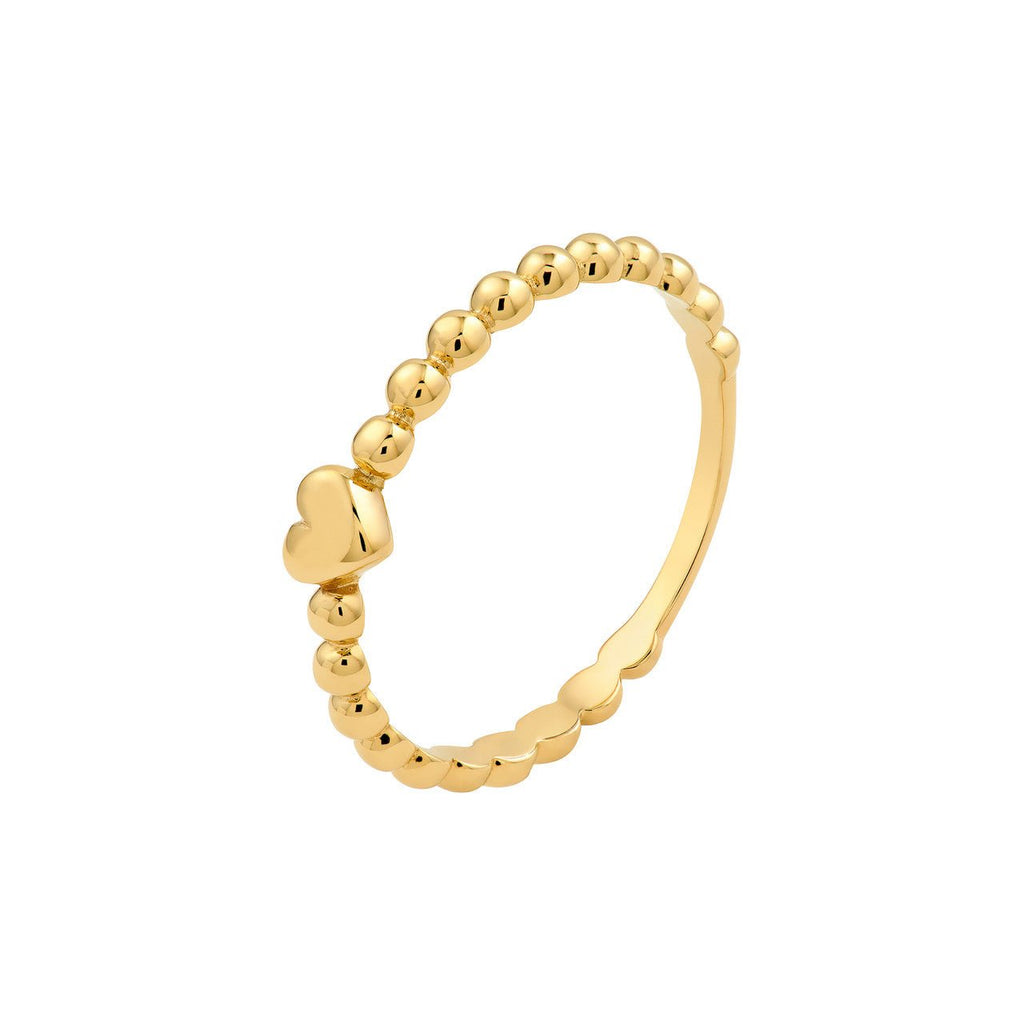 14K Gold Beaded Heart Ring