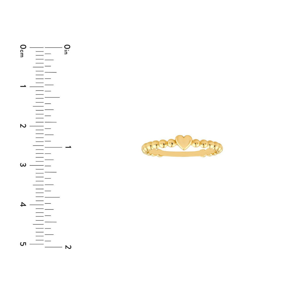 14K Gold Beaded Heart Ring