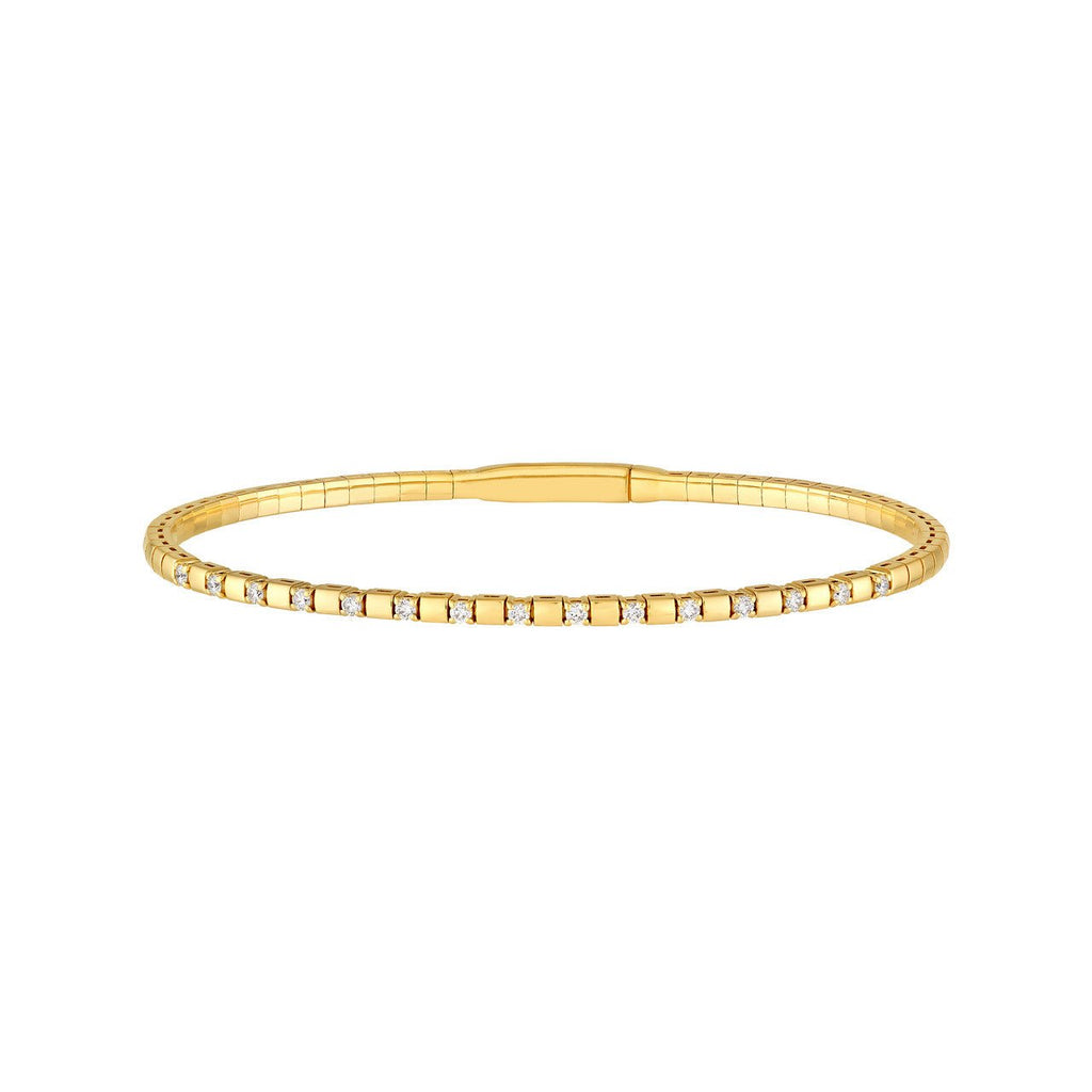 14K Gold 0.40 Carat Alternating Diamond and Ribbed Flexible Square Bangle