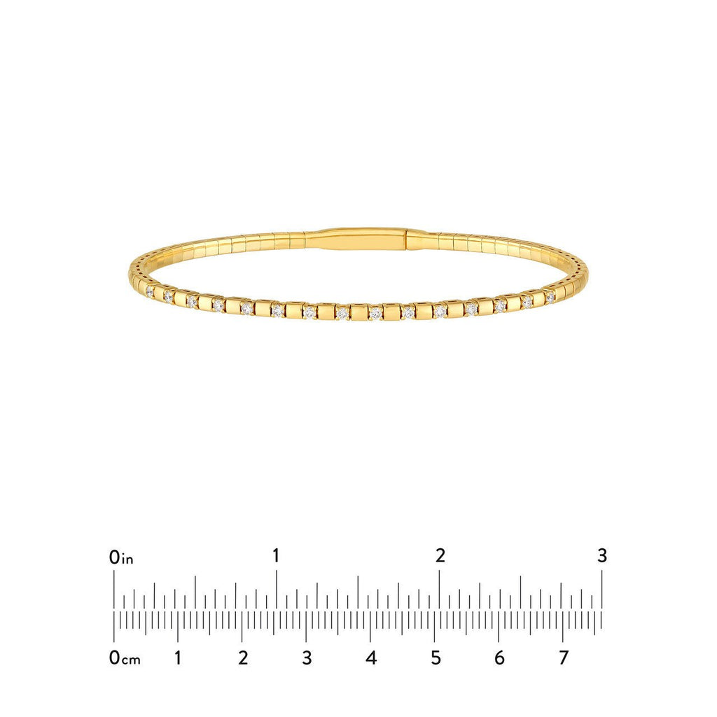14K Gold 0.40 Carat Alternating Diamond and Ribbed Flexible Square Bangle
