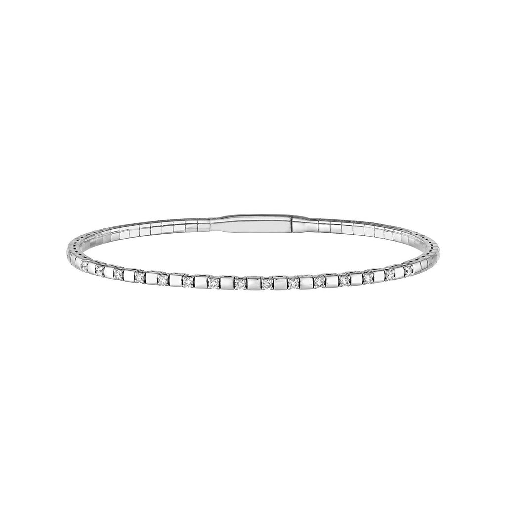 14K Gold 0.40 Carat Alternating Diamond and Ribbed Flexible Square Bangle