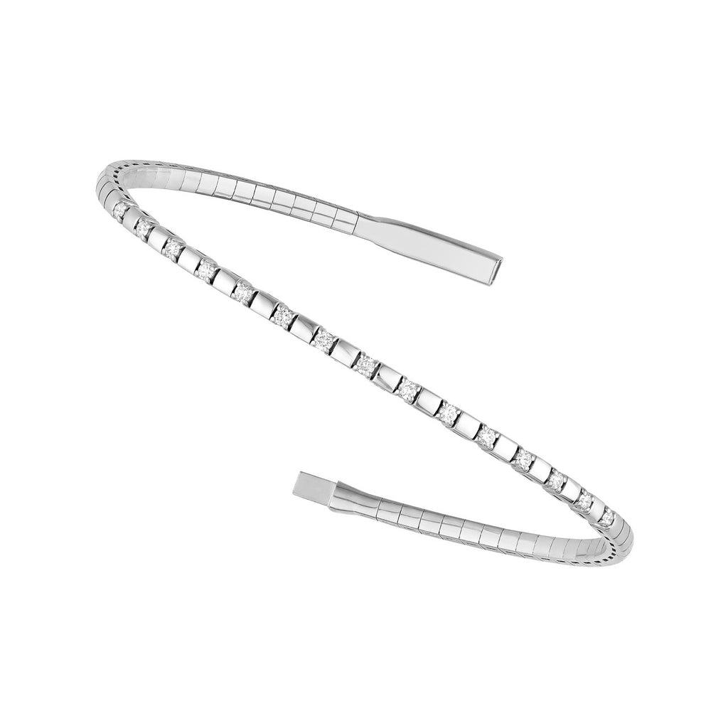 14K Gold 0.40 Carat Alternating Diamond and Ribbed Flexible Square Bangle