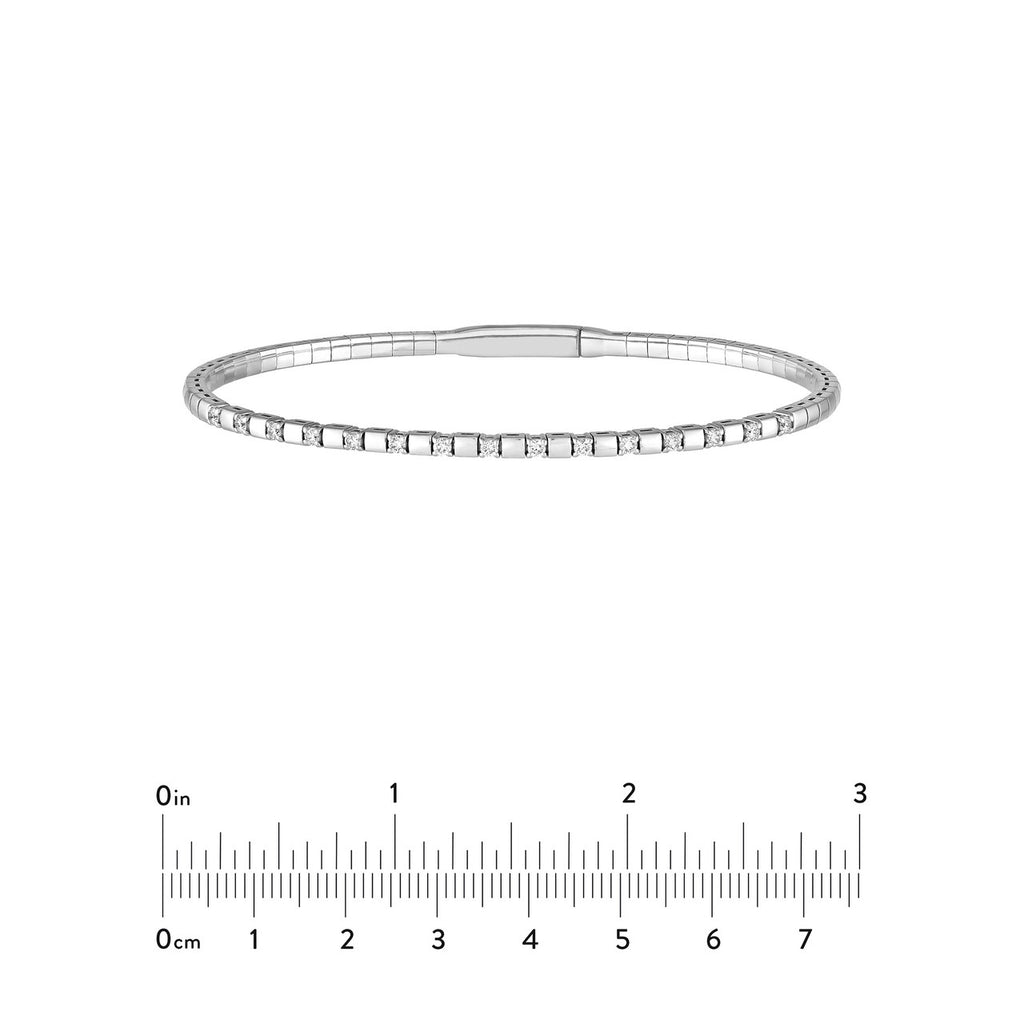 14K Gold 0.40 Carat Alternating Diamond and Ribbed Flexible Square Bangle