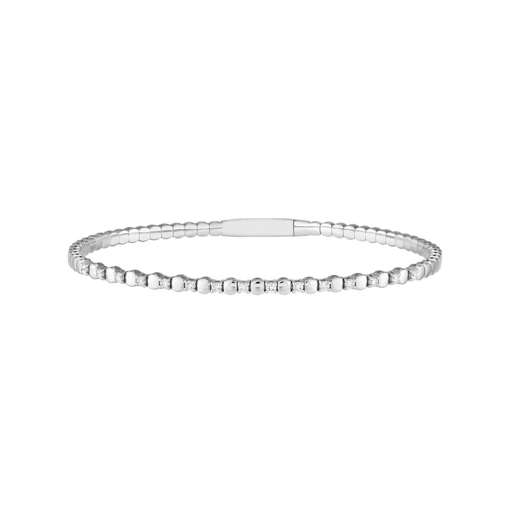 14K Gold 0.40 Carat Alternating Diamond and Ribbed Flexible Bangle