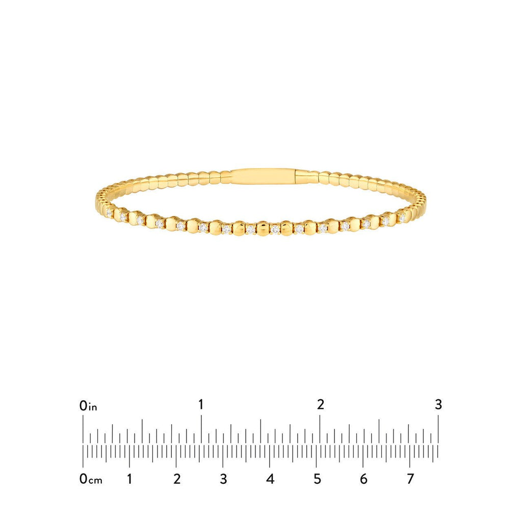 14K Gold 0.40 Carat Alternating Diamond and Ribbed Flexible Bangle