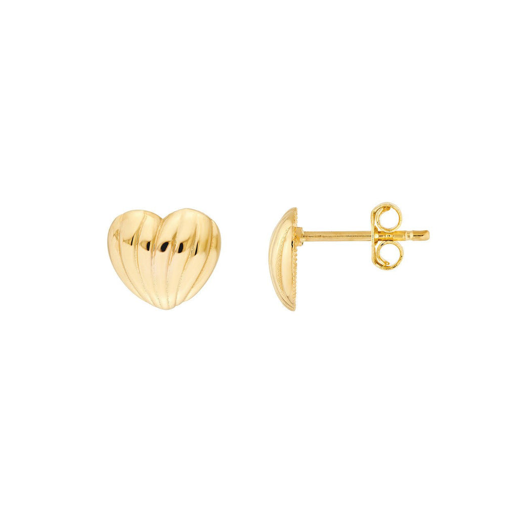 14K Gold Curved Fluted Heart Stud Earrings