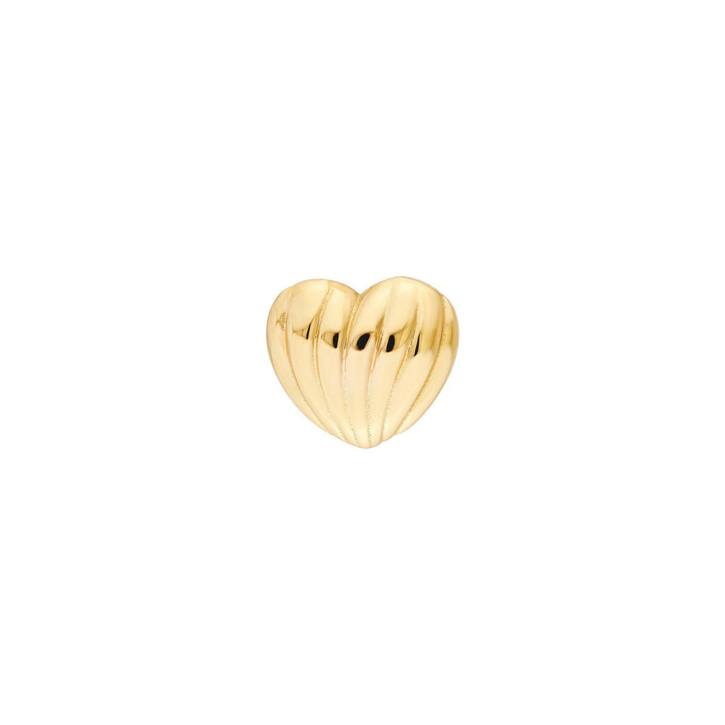 14K Gold Curved Fluted Heart Stud Earrings