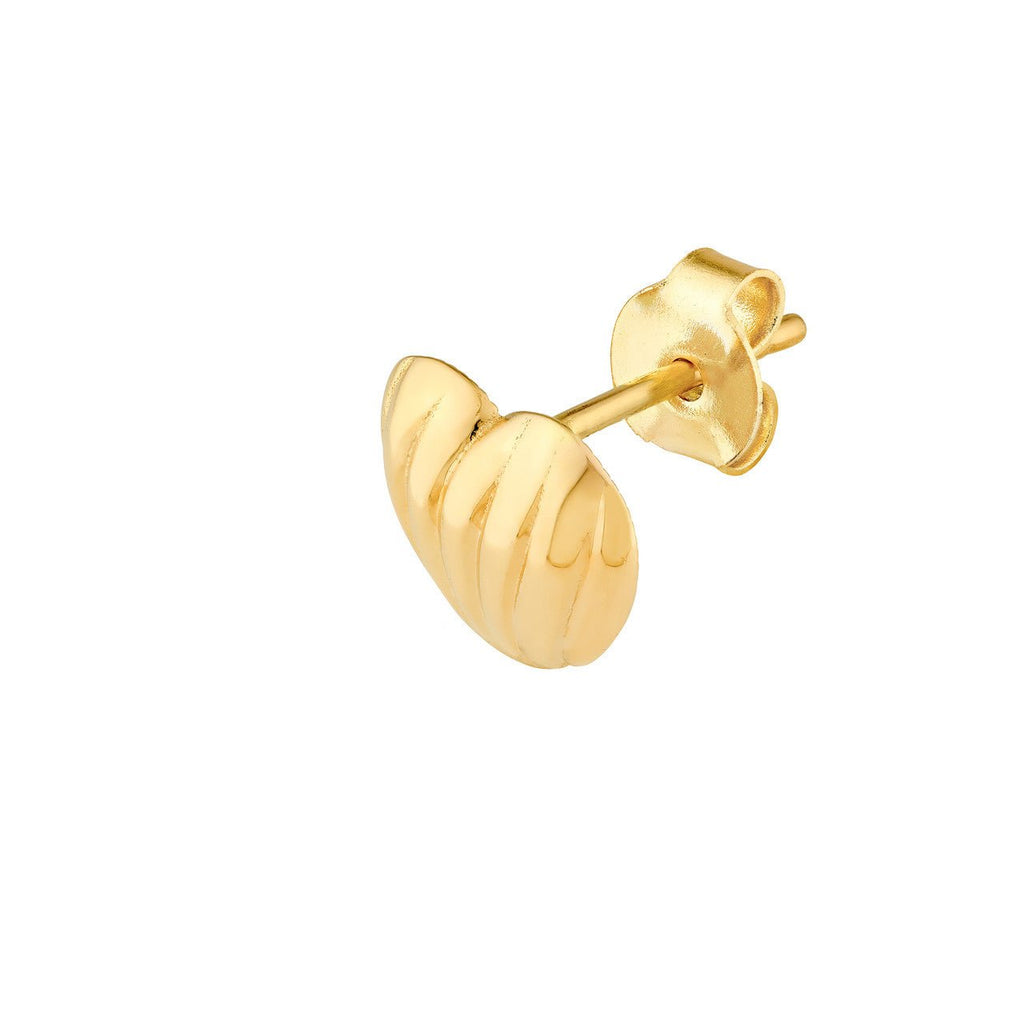 14K Gold Curved Fluted Heart Stud Earrings