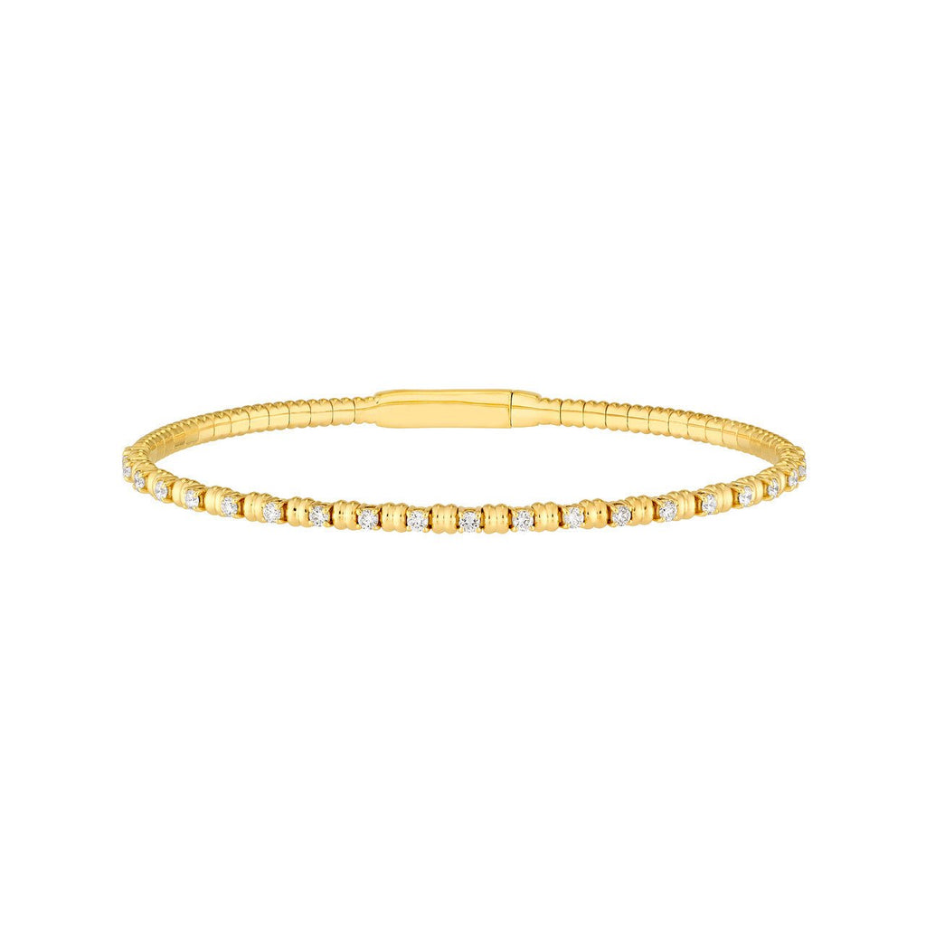 14K Gold Alternating Diamond and Ribbed Flexible Bangle