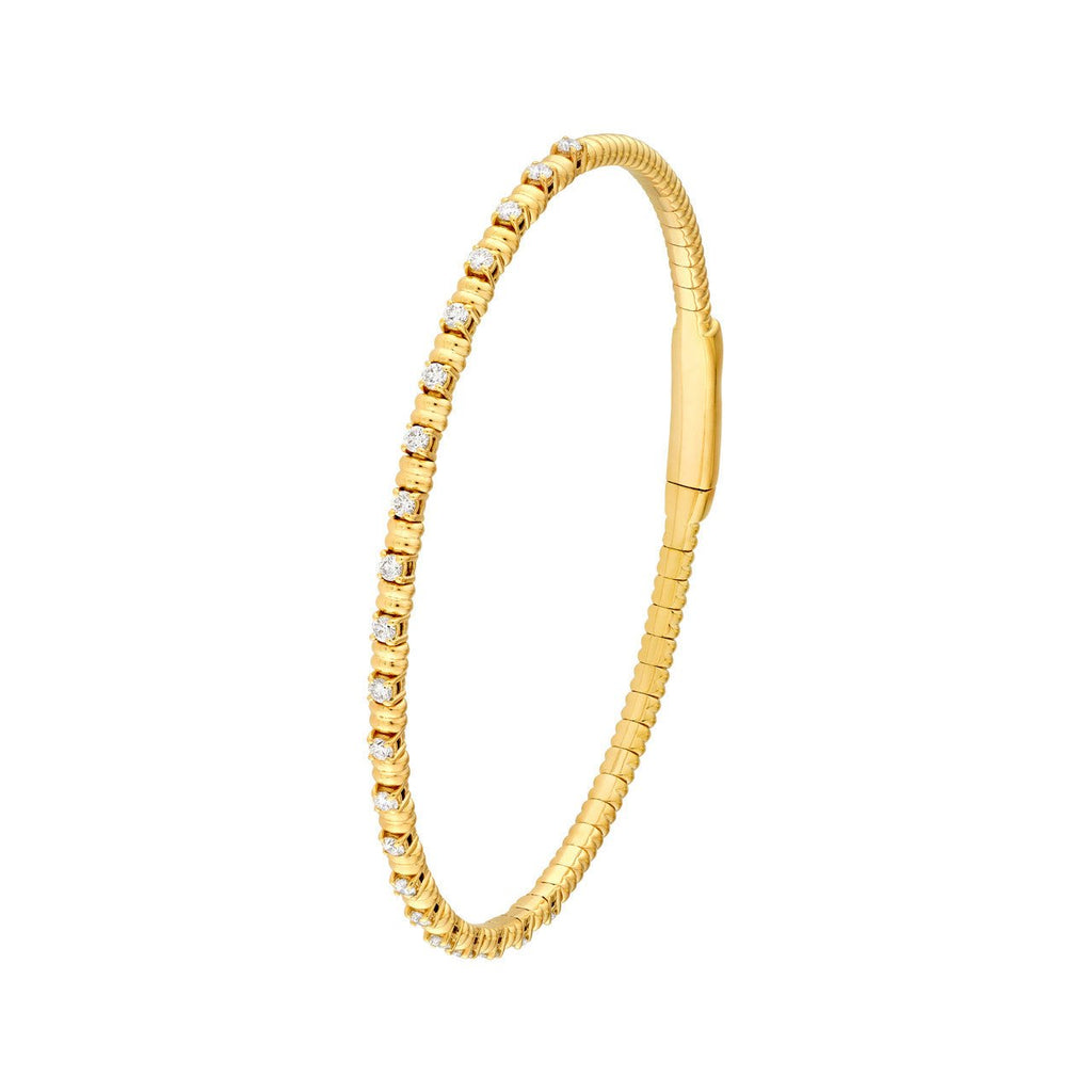 14K Gold Alternating Diamond and Ribbed Flexible Bangle