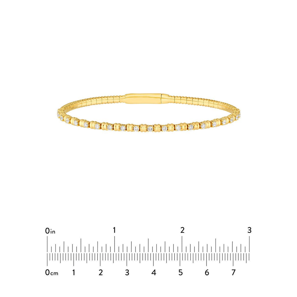 14K Gold Alternating Diamond and Ribbed Flexible Bangle