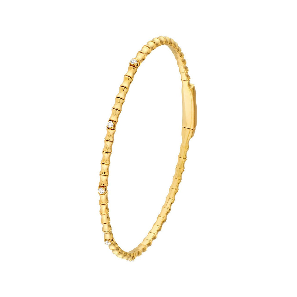 14K Gold Bamboo Flexible Diamond Bangle
