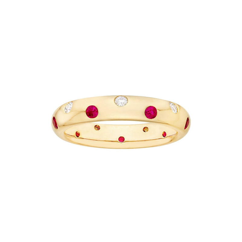 14K Gold Staggered Ruby and Diamond Ring