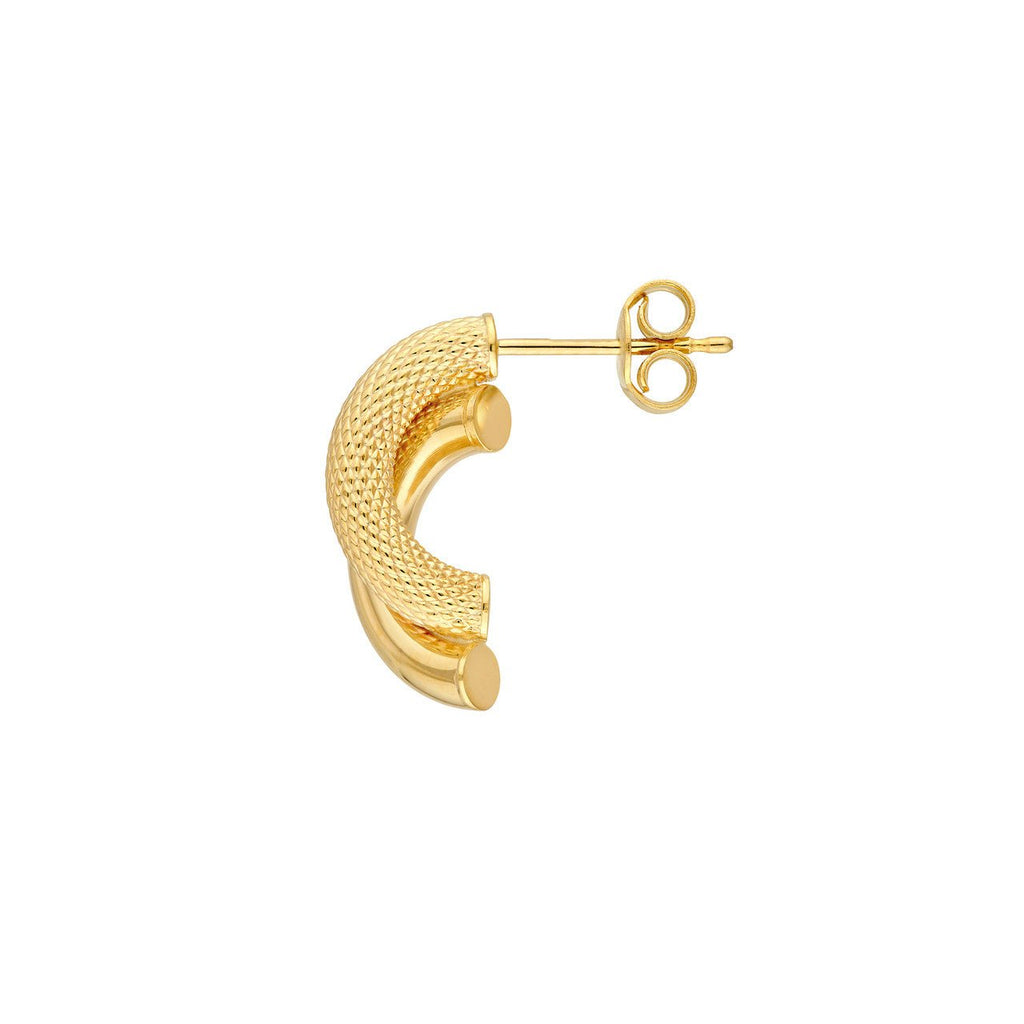 14K Gold Diamond Cut and Polished Tube Stud Earrings