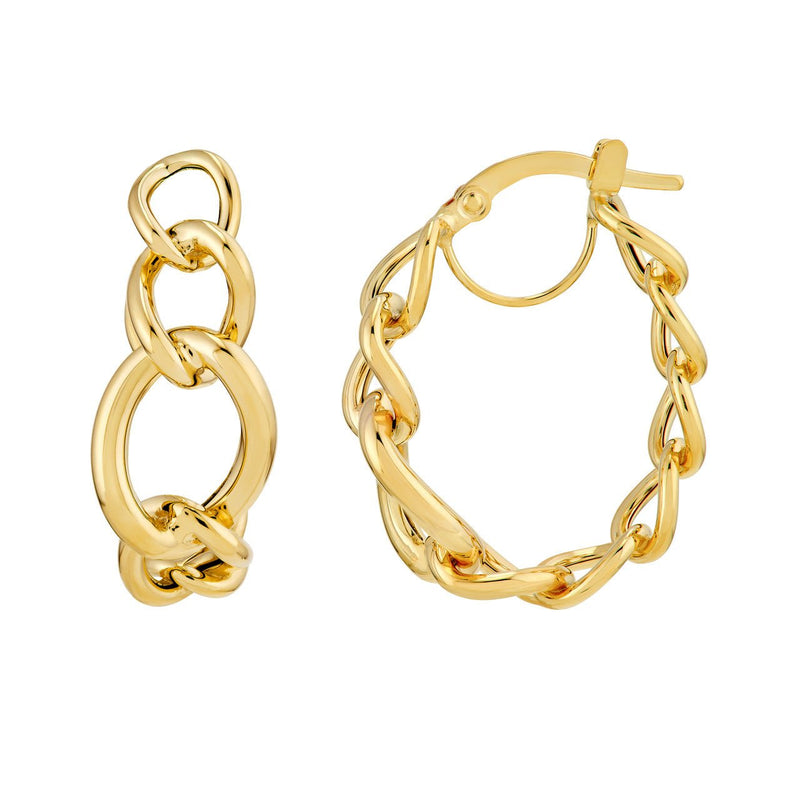14K Gold Tube Link Hoop Earrings