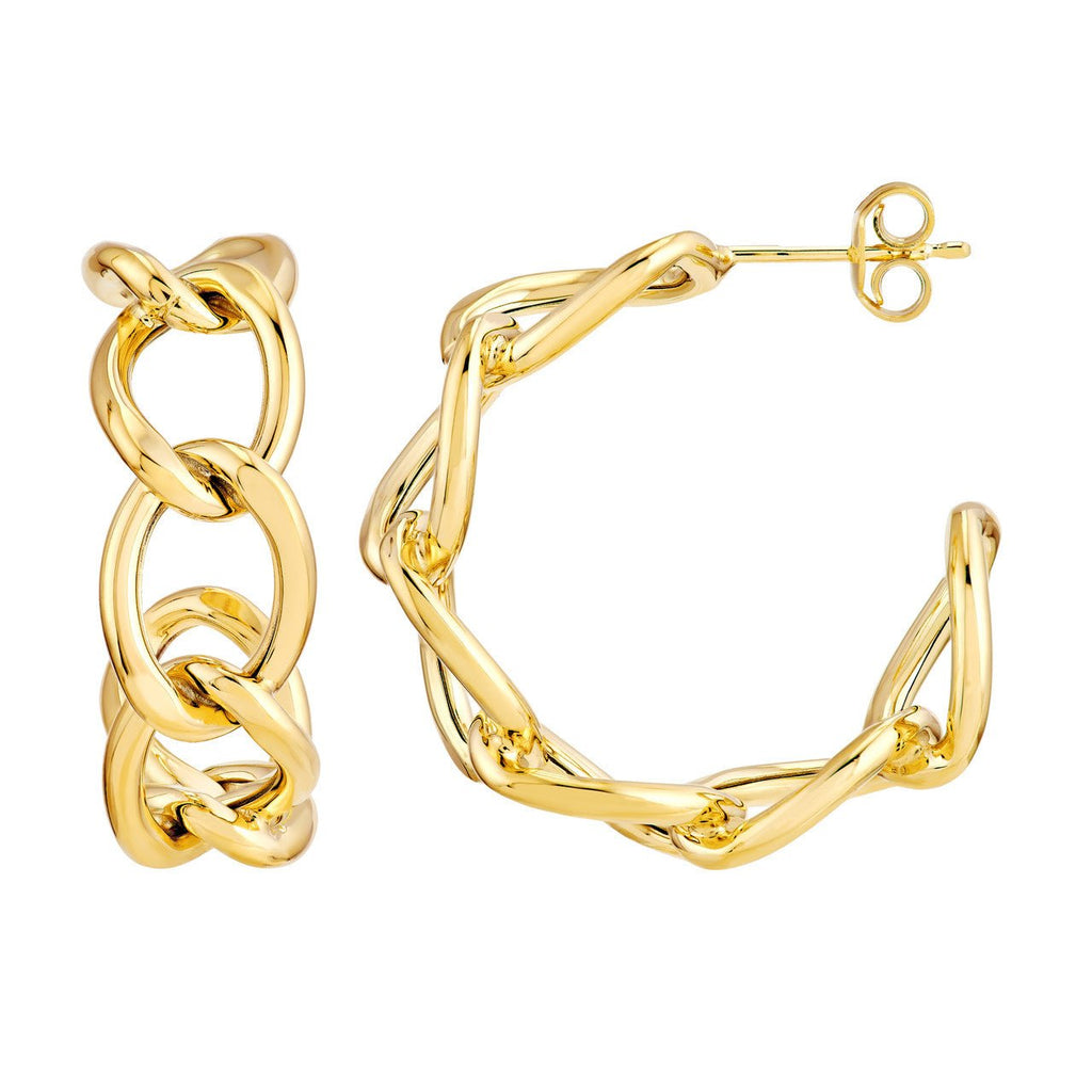 14K Gold 20MM Curb Link Open Hoop Earrings