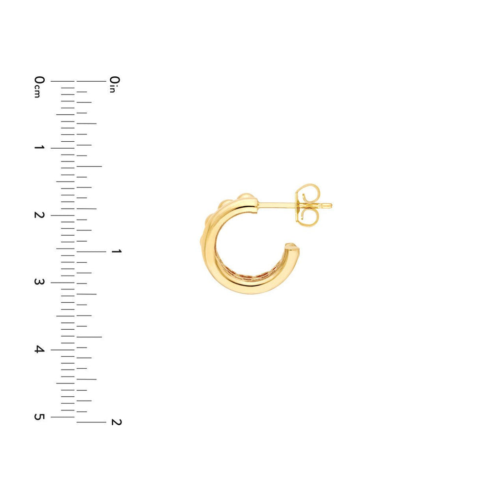 14K Gold Bead and Polished Hoop Earrings