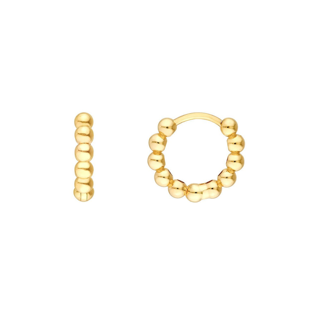 14K Gold Small Beaded Huggie Earrings