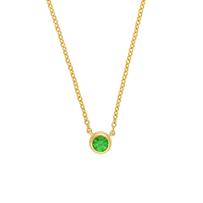 14K Gold 3MM Tsavorite Bezel Pendant Necklace