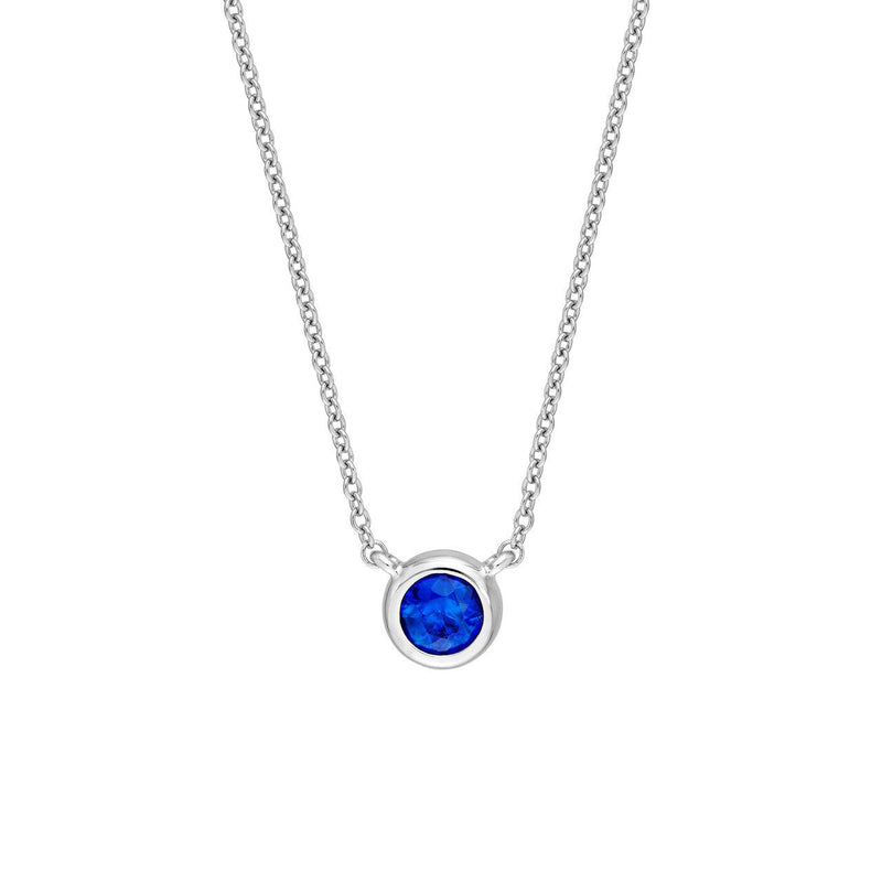 14K Gold 4MM Sapphire Bezel Pendant Necklace