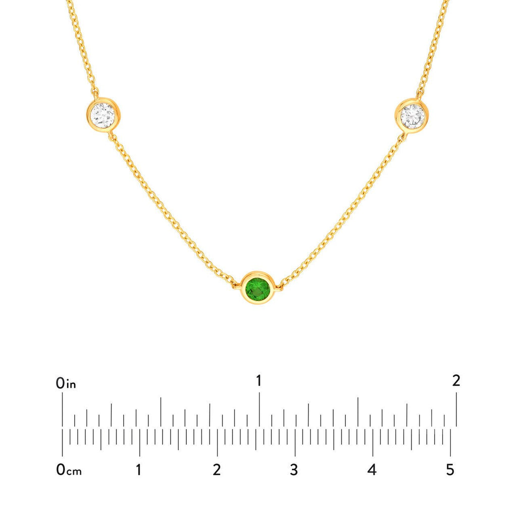 14K Gold Diamond and Emerald Station Bezel Necklace