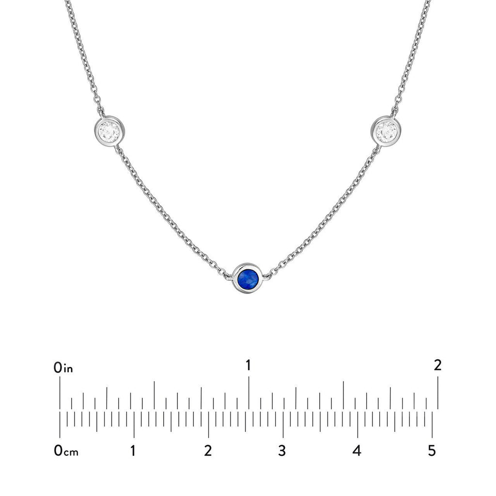 14K Gold Diamond and Sapphire Station Bezel Necklace