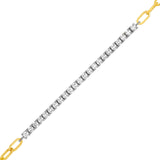 14K Two Tone Gold Paper Clip and Tennis Bracelet