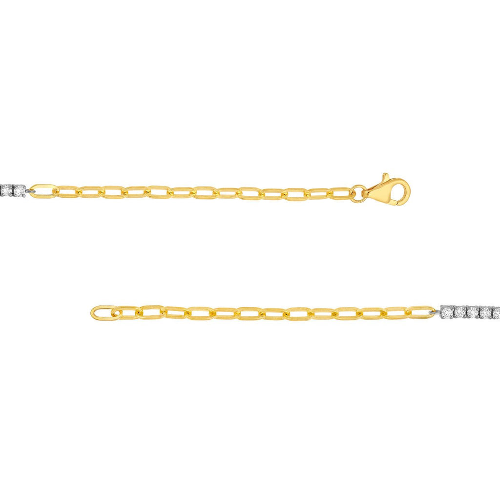 14K Two Tone Gold Paper Clip and Tennis Bracelet