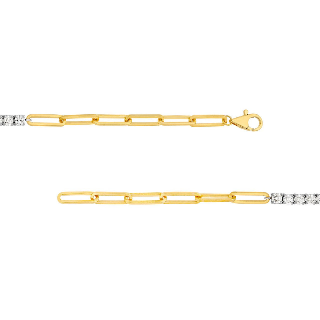 14K Two Tone Gold Thick Carat Paper Clip and Tennis Bracelet