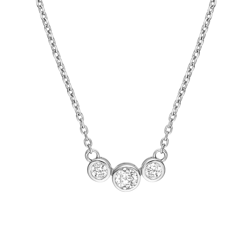 14K Gold Three Stone Bezel Pendant Necklace