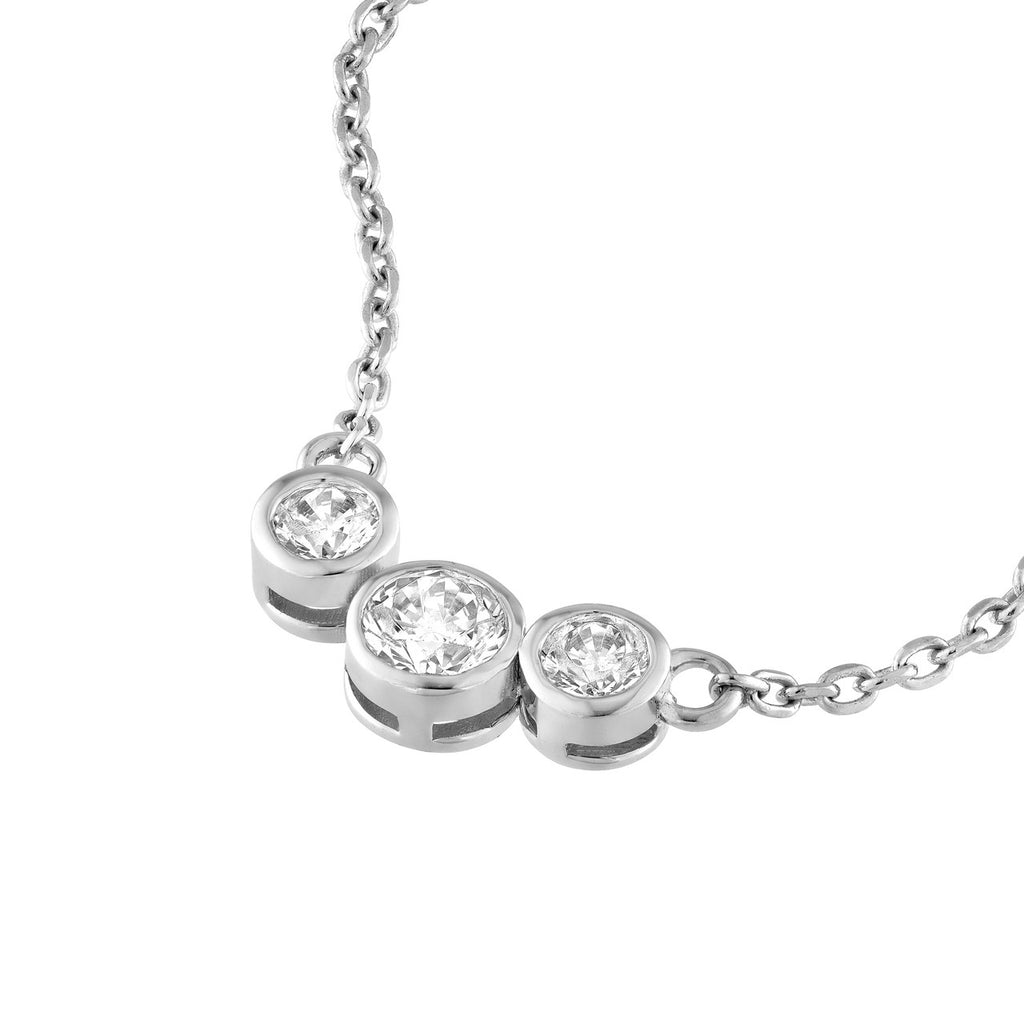 14K Gold Three Stone Bezel Pendant Necklace