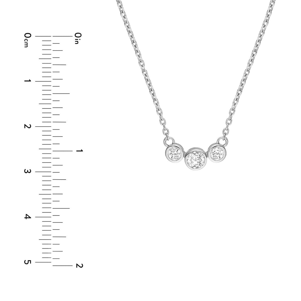 14K Gold Three Stone Bezel Pendant Necklace