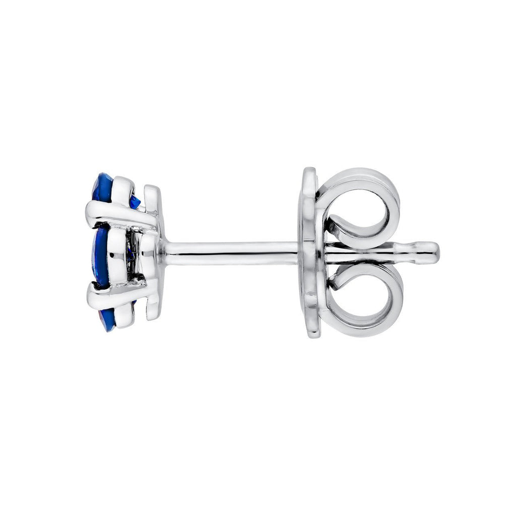 14K Gold 2.5MM Sapphire and Diamond Flower Cluster Stud Earrings
