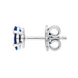 14K Gold 2.5MM Sapphire and Diamond Flower Cluster Stud Earrings