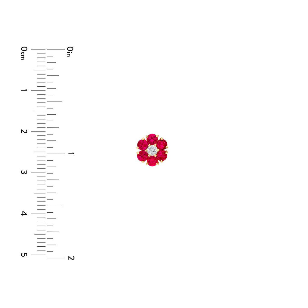 14K Gold Ruby and Diamond Flower Cluster Stud Earrings