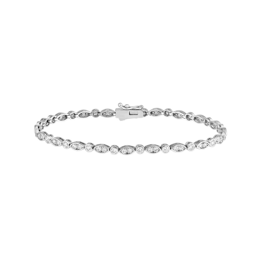 14K Gold Round and Marquise Shape Diamond Bezel Bracelet